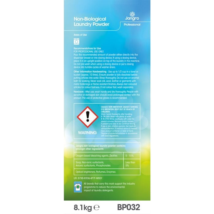 Jangro Non Bio Laundry Powder 100 Wash - BP032 | Sensitive Skin Friendly