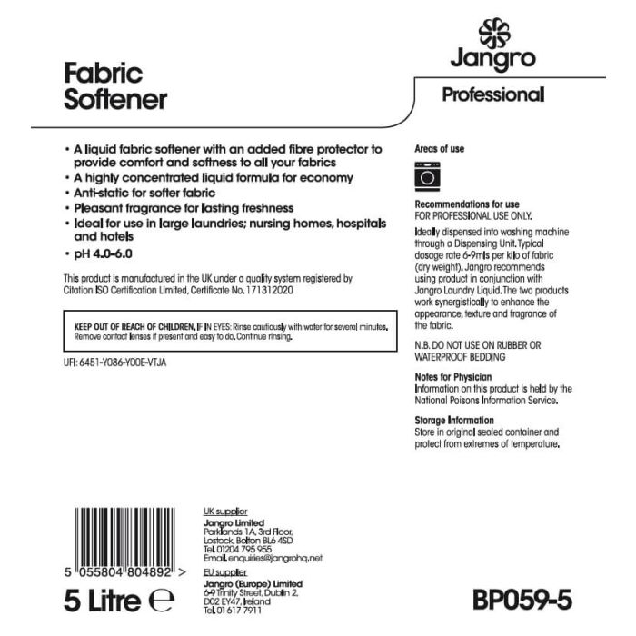 Jangro Fabric Softener 5L - BP059-5 | Professional Laundry Conditioner