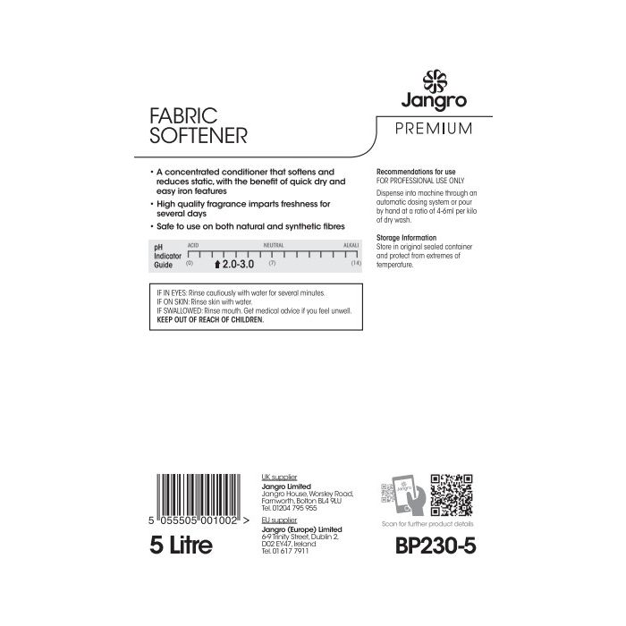 Jangro Premium Fabric Softener 5L - BP230-5 | Long-Lasting Freshness