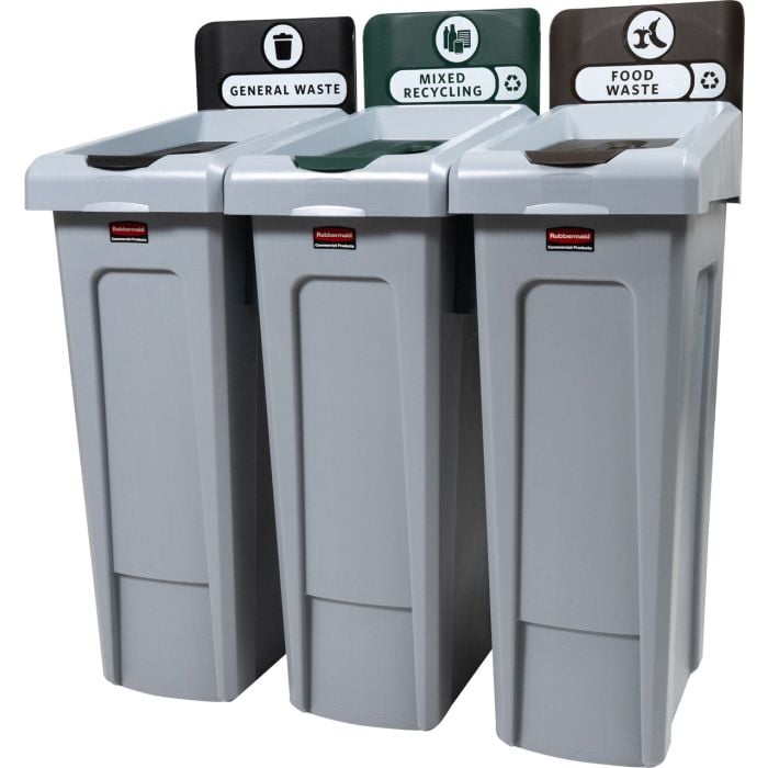 Slim Jim 3-Stream Recycling Station CB370 | General, Mixed & Food Waste Bin