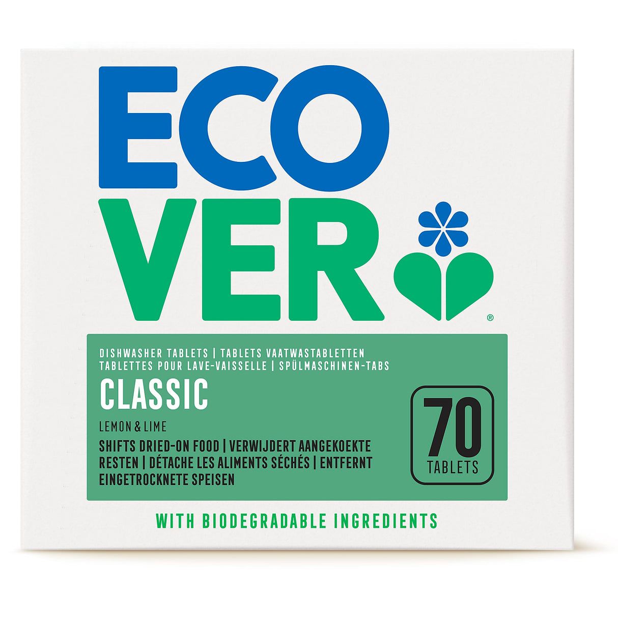Ecover Classic Dishwasher Tablets 70 Pack - Eco-Friendly Lemon & Lime