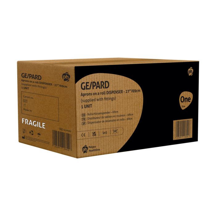 Disposable Apron Dispenser – packaging for wall-mounted apron holder, includes fittings.