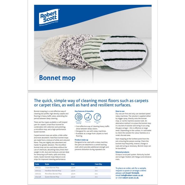 Bonnet mop product information for 17" Carpet Cleaning Bonnet Mop - HA100.
