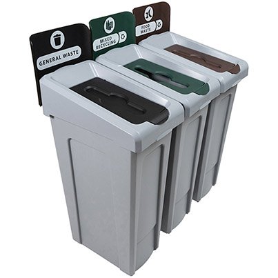 Slim Jim 3-Stream Recycling Station CB370 | General, Mixed & Food Waste Bin