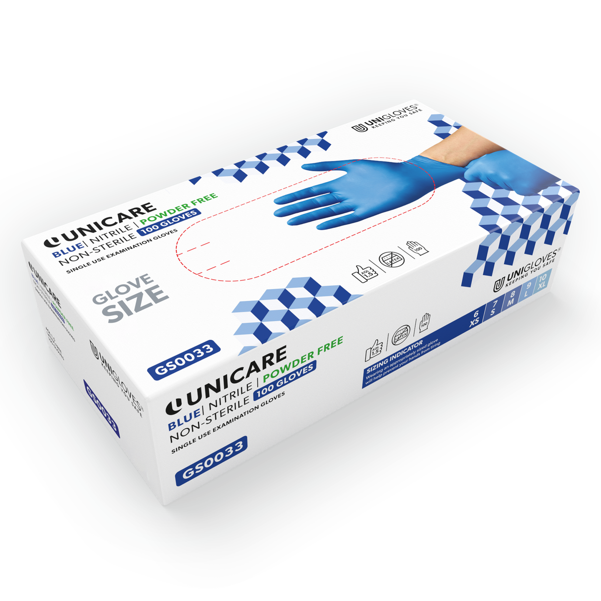 Unicare Blue Nitrile Powder Free Glove Medium x 100 - GS0033