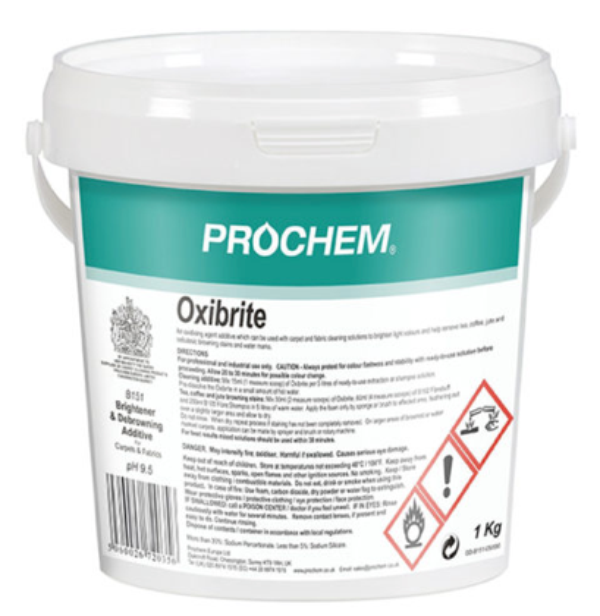 Prochem Oxibrite 1kg – packaging with usage instructions and safety information.