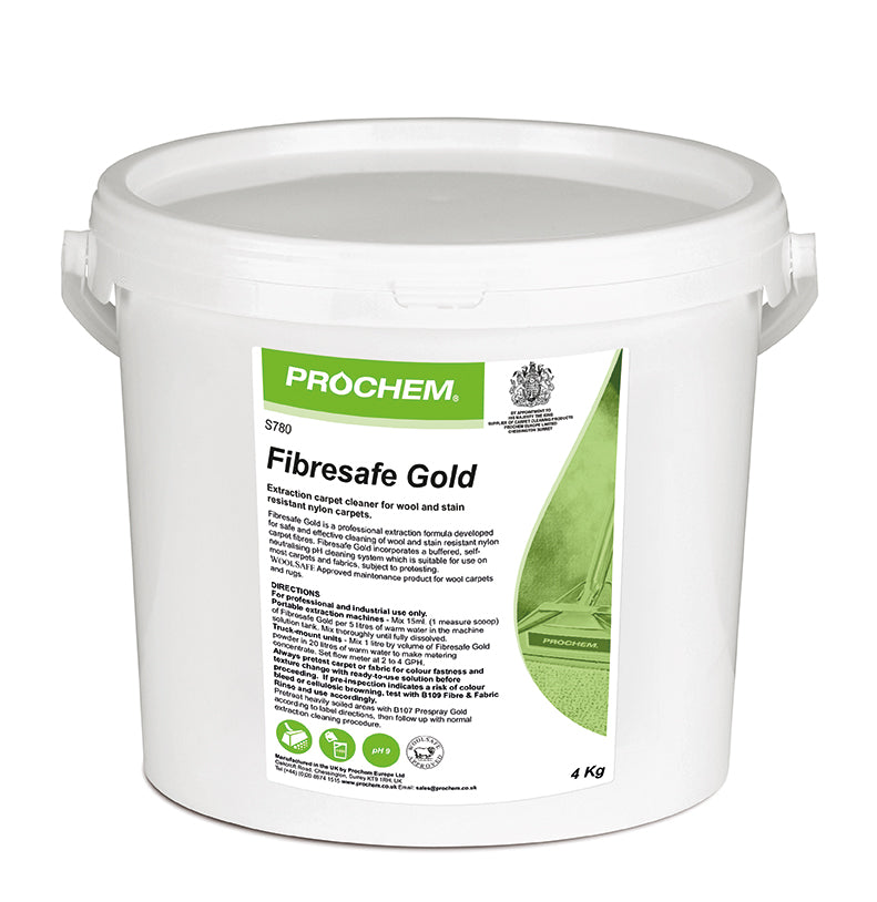 Prochem Fibresafe Gold 4kg – carpet and upholstery extraction detergent for wool and nylon.