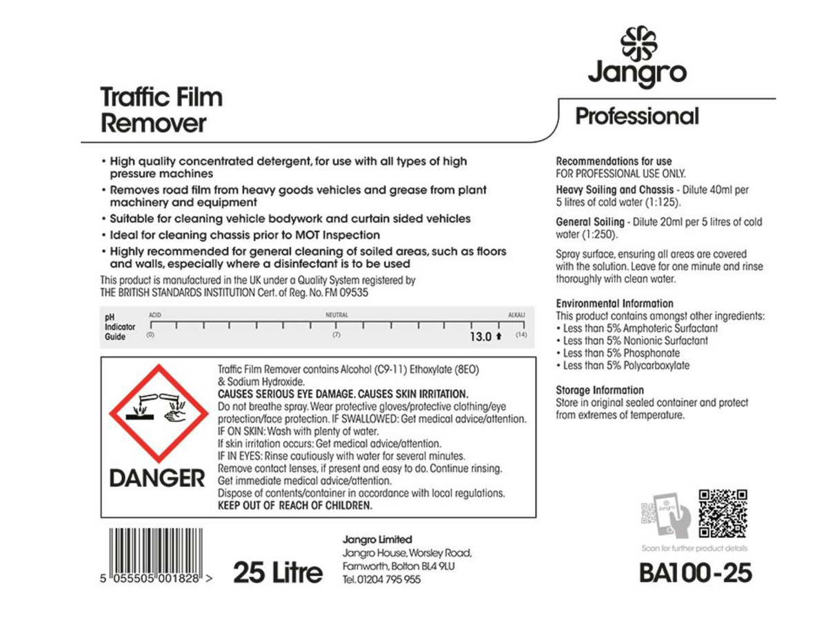 Jangro Traffic Film Remover 25L - Heavy-Duty Vehicle Cleaner | BA100-25