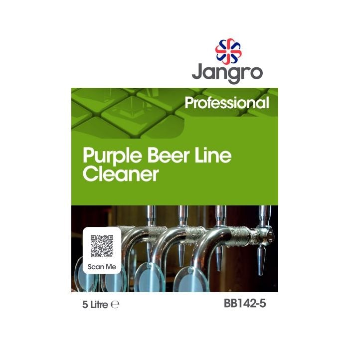 Jangro Purple Beer Line Cleaner – 5 litre packaging with product information and QR code.