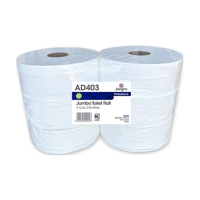 Jangro Professional Jumbo Toilet Roll – packaging for 2-ply, 300m rolls.