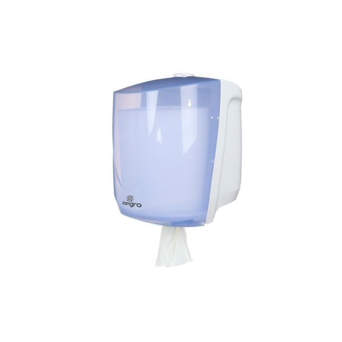 Jangro Centrefeed Dispenser Perforated - wall-mounted with a visible paper towel roll.