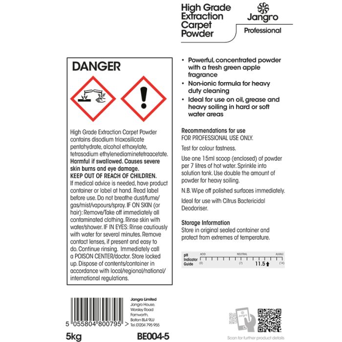 Jangro High Grade Extraction Powder 5kg - BE004-5 | Heavy-Duty Carpet Cleaner