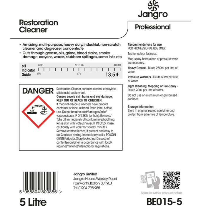 Jangro Restoration Cleaner 5L – BE015-5 | Heavy-Duty Floor Cleaner