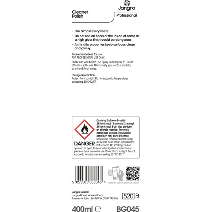 Jangro Professional Cleaner Polish 400ml - Multi-Surface Shine | BG045