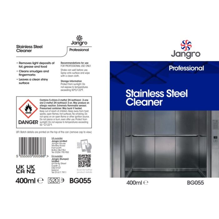 Jangro Stainless Steel Cleaner & Polish 400ml - BG055 | Professional Shine