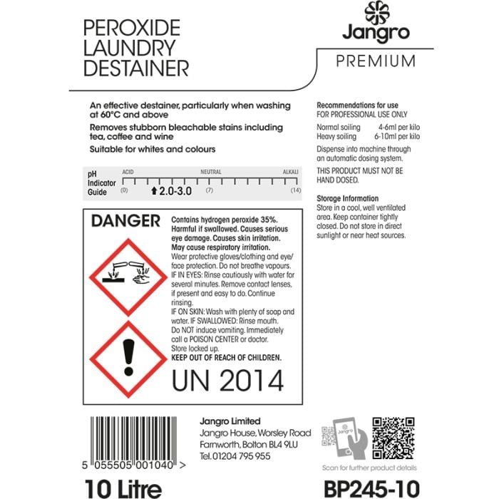 Premium Peroxide Laundry Destainer 10L | BP245-10 | FP-JAN-HYDPRX-010 | High-Performance Stain Removal