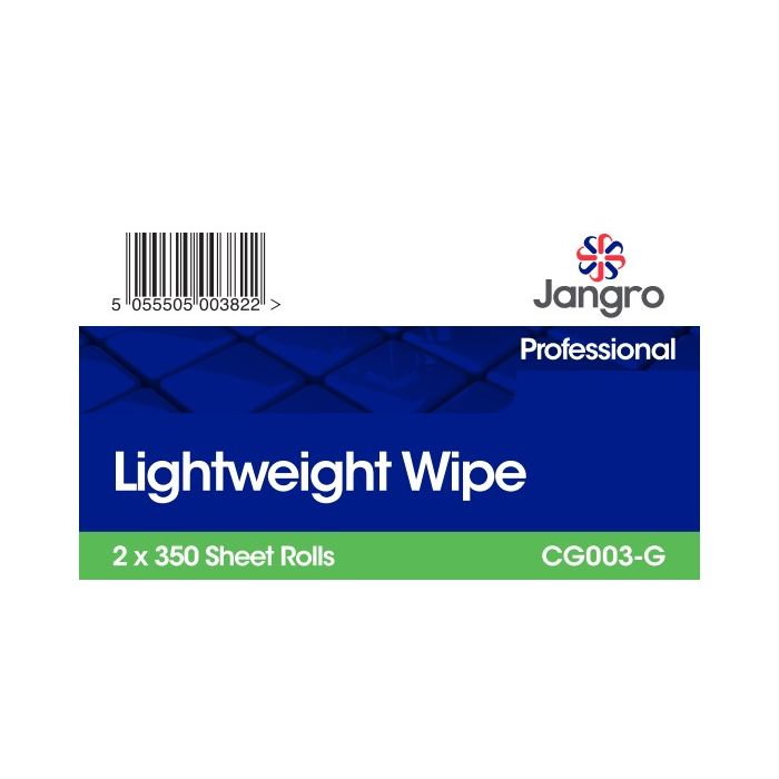 Packaging for Jangro Lightweight Wipe – 2 rolls of 350 sheets each.