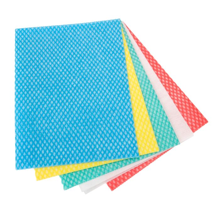 Jangro All-Purpose Cloths in various colors, including blue, yellow, green, red, and white.