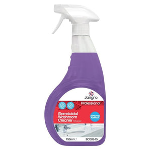 Jangro Germicidal Washroom Cleaner 750ml – disinfectant spray bottle with a purple design.
