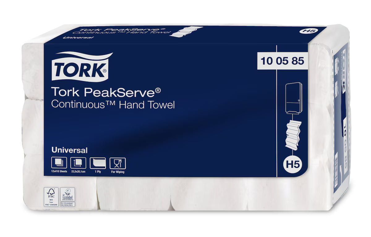 Tork PeakServe H5 Continuous Hand Towels – packaging for high-capacity washroom towels.