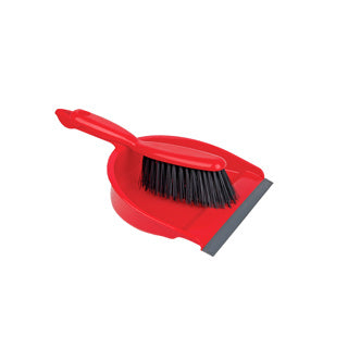 Plastic Dustpan & Brush Stiff Set Red - HN071-R 102942 | Heavy-Duty Cleaning Tool