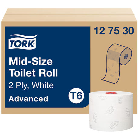 Tork Mid-Size Toilet Roll packaging – 2 Ply, 100m x 27, white.
