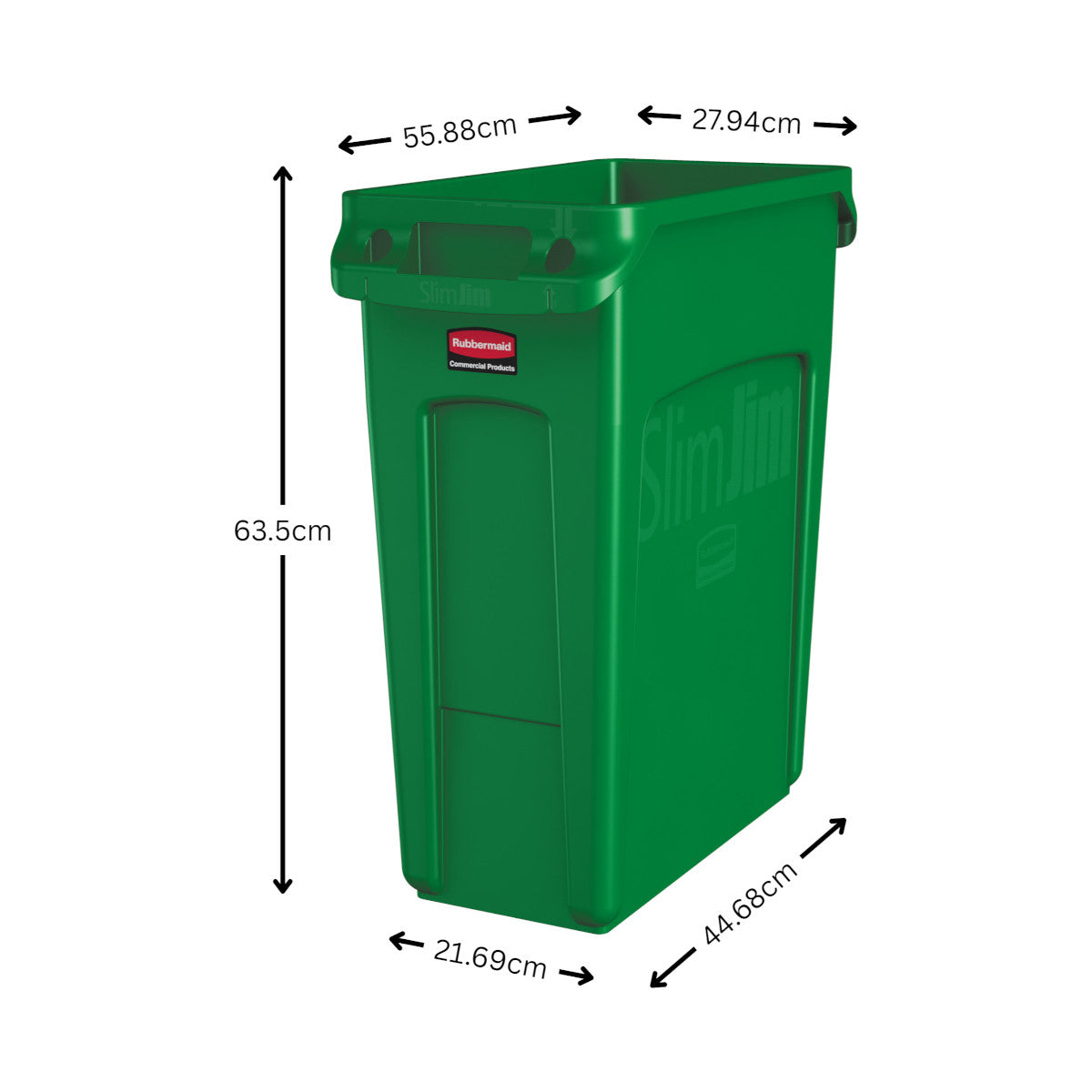 Slim Jim with Venting Channels Green 60L - 1955960 | Rubbermaid Slim Jim Recycling Bin