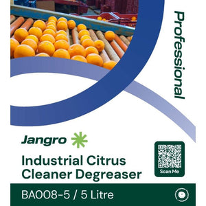 Jangro Industrial Citrus Cleaner Degreaser 5L packaging with product details and QR code.