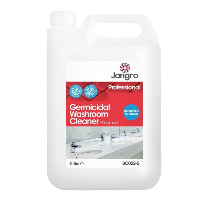 Jangro Germicidal Washroom Cleaner 5L – professional perfumed disinfectant packaging.