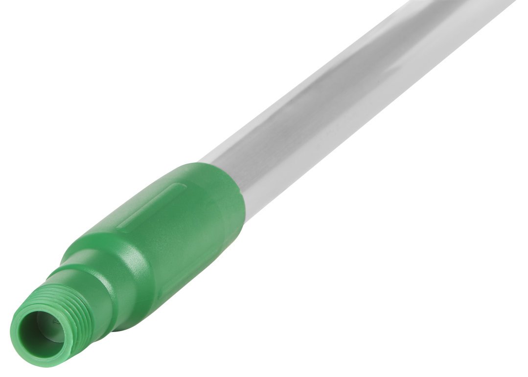 Vikan Aluminium Handle Green 1460mm - hygiene handle with a Ø25mm threaded end.