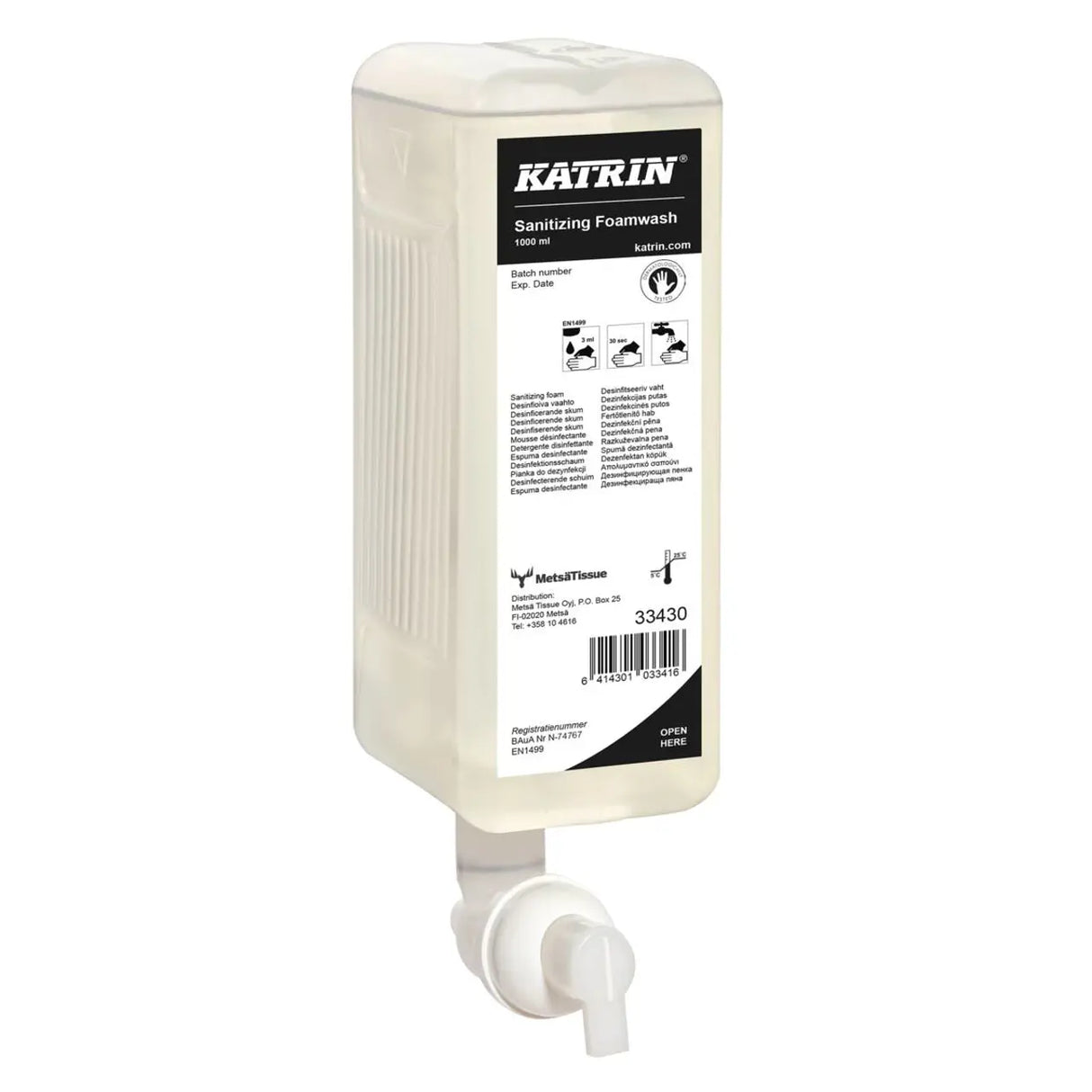 Katrin Sanitizing Foam Wash | 6 x 1L | 33430 | Hygienic & Skin-Friendly