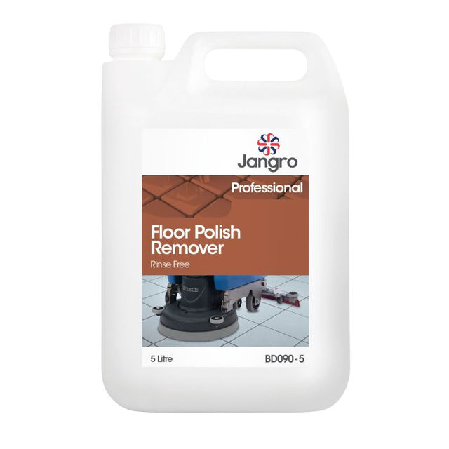 Jangro Floor Polish Remover – 5L bottle for professional use, rinse-free formula.