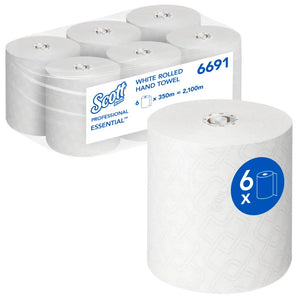 Scott Essential Hand Towel Roll 350m x6 - white high-capacity hand towel packaging.