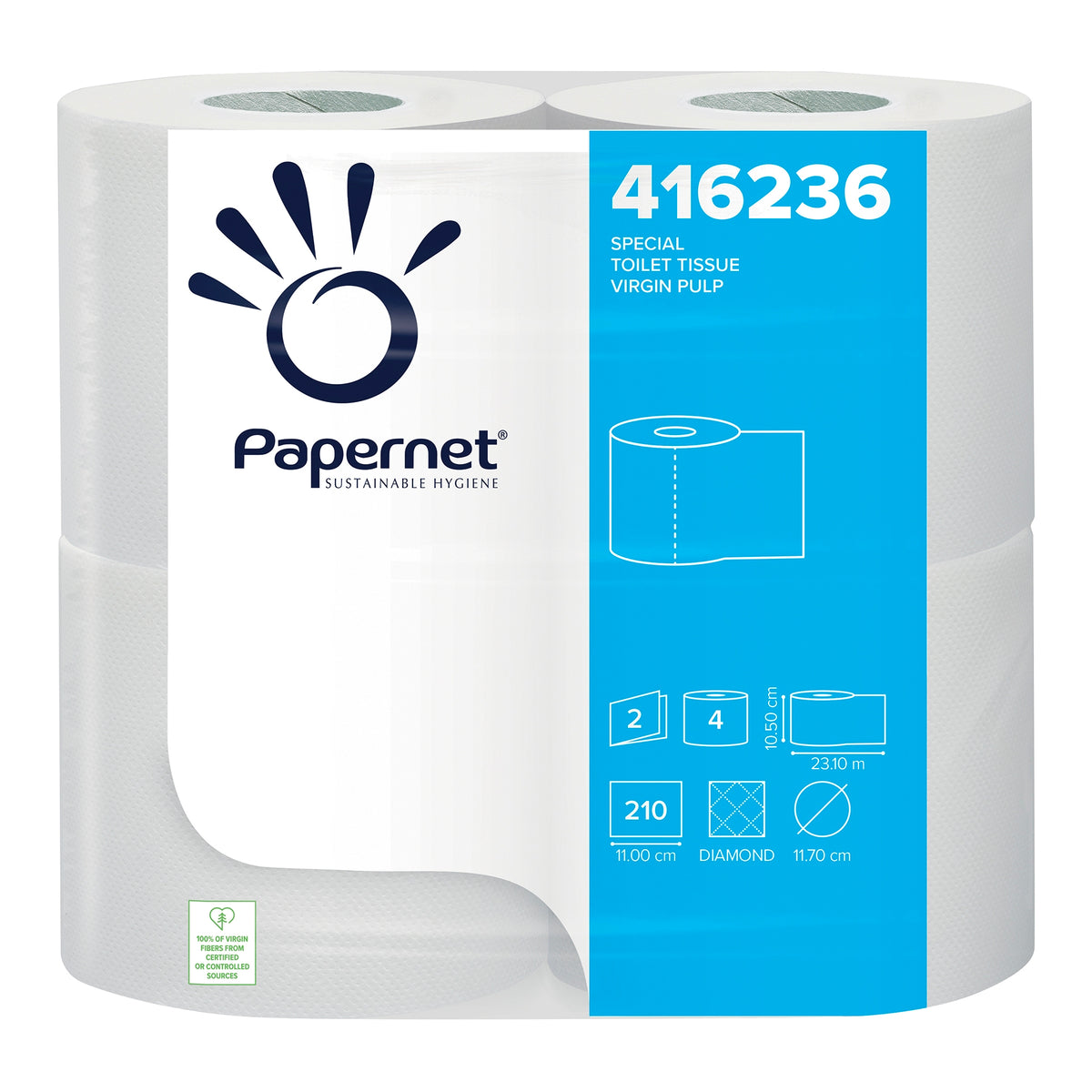 Papernet Toilet Tissue 2 Ply 210 Sheets - packaging showing product details and specifications.