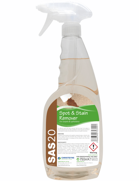SAS 20 Spot & Stain Remover – professional cleaner for carpets and upholstery in spray bottle.