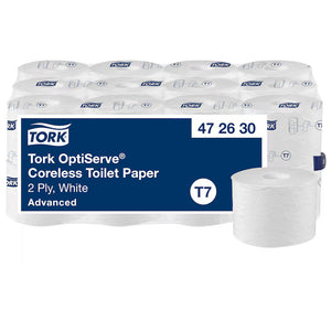 Tork OptiServe Coreless Toilet Paper – 2-ply, 820 sheets per roll, pack of 24.