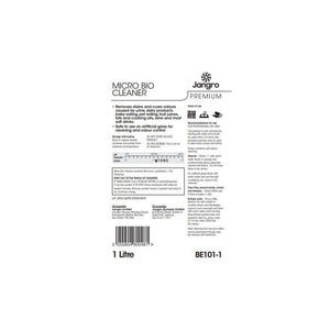 Jangro Premium Micro Bio Cleaner 1L – usage instructions and product information label.