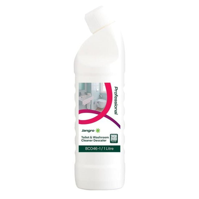 Jangro Professional Toilet & Washroom Cleaner Descaler 1L bottle with product details.