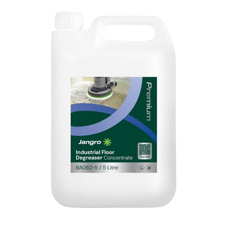 Jangro Premium Industrial Floor Degreaser Concentrate 5L – product packaging with usage information.