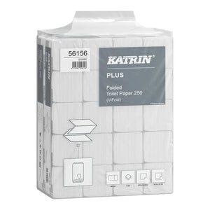 Katrin Plus Folded Toilet Paper Bulk Pack | 2-Ply White | 10,000 Sheets | 56156 | Soft & Hygienic