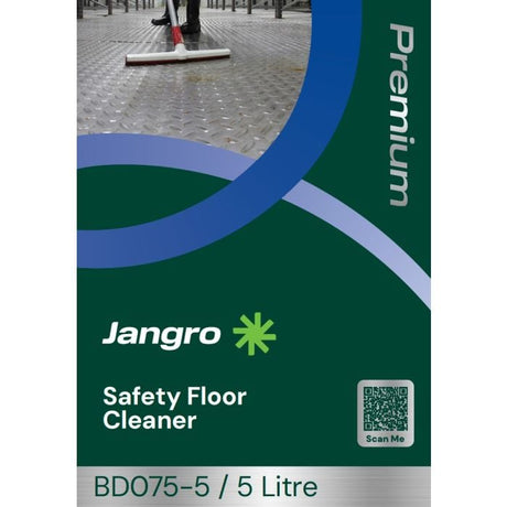 Jangro Premium Safety Floor Cleaner 5L – product packaging with usage information.