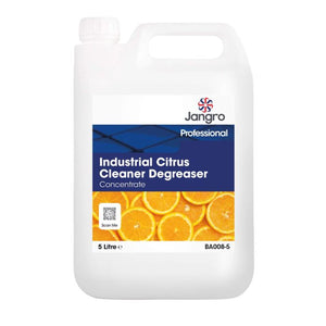 Jangro Industrial Citrus Cleaner Degreaser 5L – concentrated cleaner in a plastic jug.