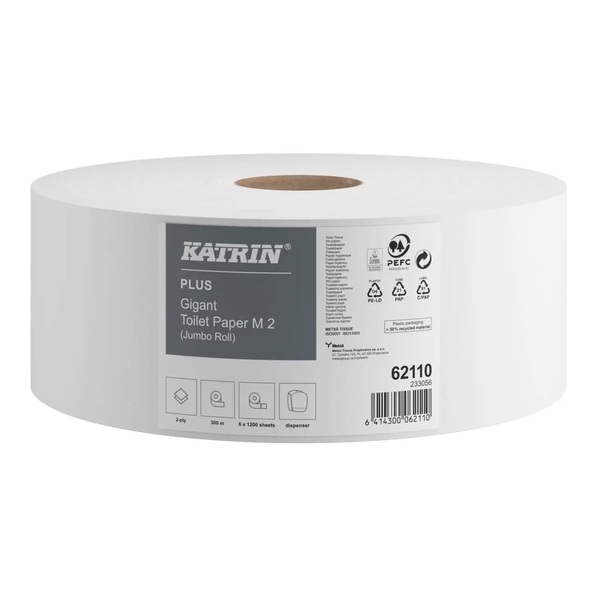 Katrin Plus Gigant M2 Jumbo Roll | 2-Ply White | 300m | 62110 | 60mm Core