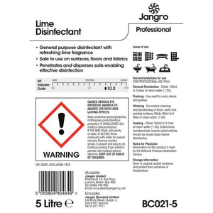Jangro Lime Disinfectant 5L – safety and usage instructions label.