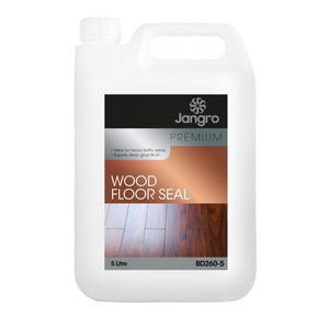 Jangro Premium Wood Floor Seal 5L – packaging featuring product details and usage information.