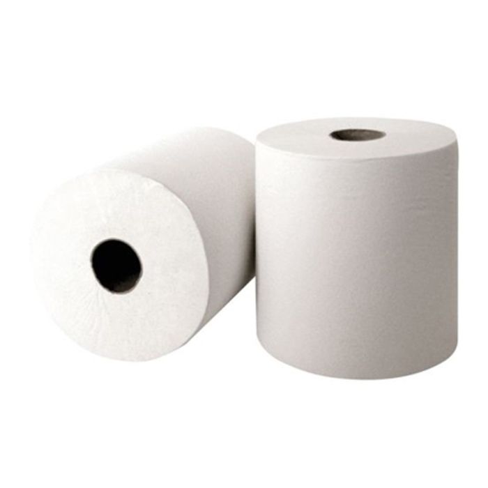Jangro Roll Towel White 2 Ply – two rolls of paper towels.
