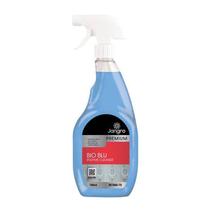 Jangro Premium Bio Blu Enzyme Cleaner 750ml – blue spray bottle with product details.
