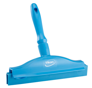 Vikan Hand Squeegee 250mm Blue - Double-blade hygienic squeegee for cleaning surfaces.