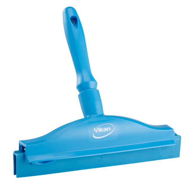 Vikan Hand Squeegee 250mm Blue - Double-blade hygienic squeegee for cleaning surfaces.