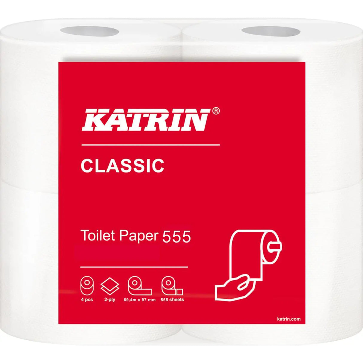 Katrin Toilet Paper Roll | 2-Ply | 555 Sheets | Pack of 24 | FSC-Certified
